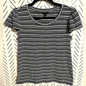 Ann Taylor Black and White Stripe Basic Tee with Flutter Sleeves